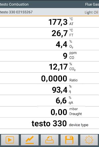 Android application testo Combustion screenshort