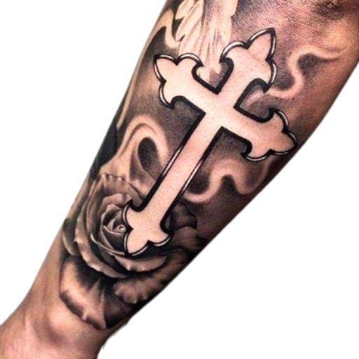 calf cross tattoo for women