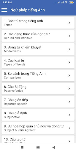 Android application Ngữ pháp tiếng Anh - Bài tập screenshort