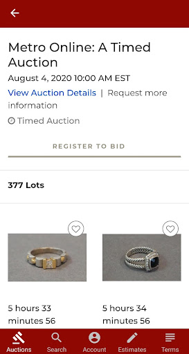 Weschlers Live Bidding Screen 2