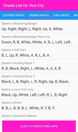 Cheat Codes List for V City Screen 3