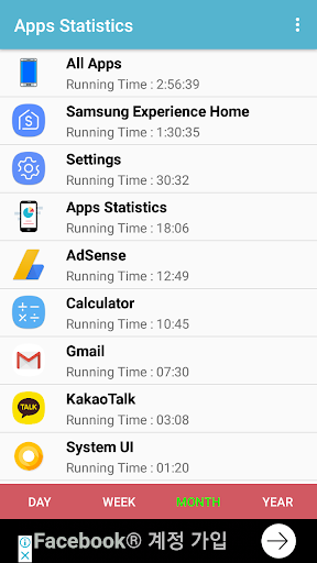App usage time tracking