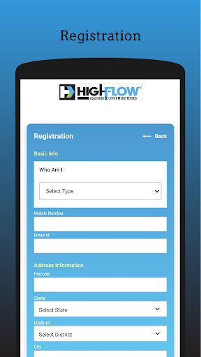Android application HIGHFLOW CONNECT screenshort