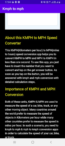 Kmph to mph (Speed Converter) Screen 2