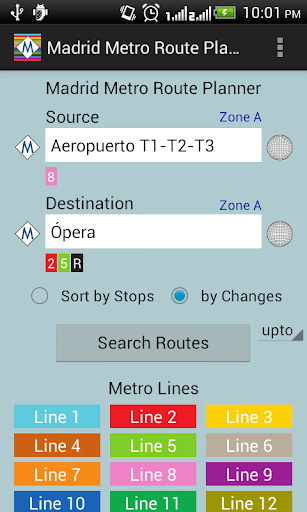 Android application Madrid Metro Route Planner screenshort