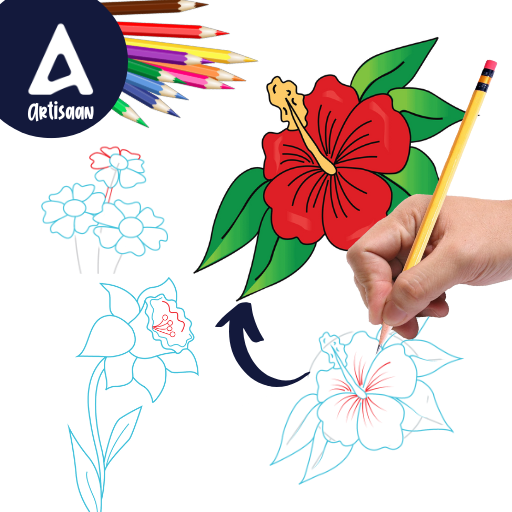 Draw flowers step by step logo
