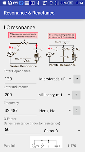 Resonance & Reactance Calc Screen 3