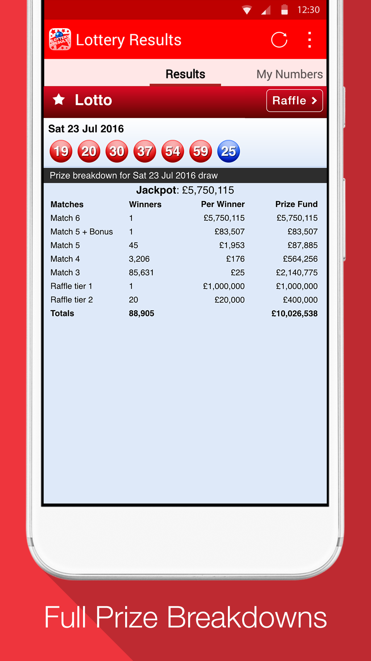 Android application Lottery Results screenshort