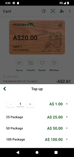 Taronga Cashless Card Screen 3