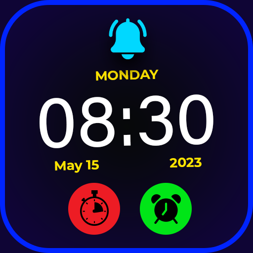 Aplicativo de relógio. aplicativo de telefone com alarme digital.  interfaces de usuário futuristas de widget de relógio para celular