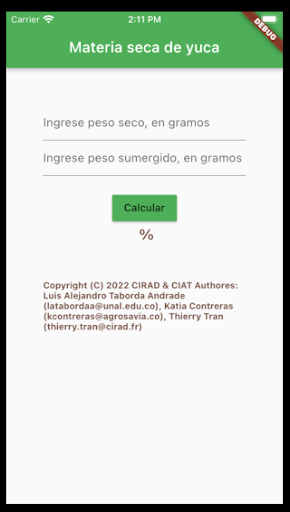 Android application Calculadora Materia Seca Yuca screenshort