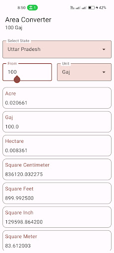 Android application Area Converter State Wise screenshort