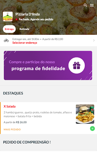 Android application Pizzaria D linda screenshort
