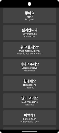 Korean to English Phrases Screen 3