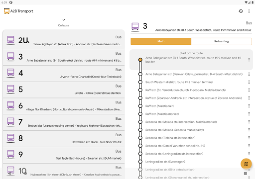 Screenshot of A2B. Yerevan Public Transport