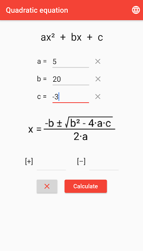 Quadratic equation solver Screen 2