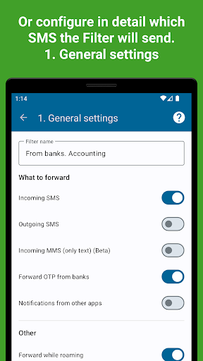 SMS forwarder Screen 3