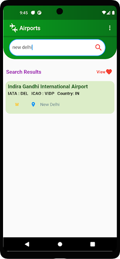 Android application Airport DB- ICAO/IATA Codes screenshort