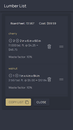 Lumber Board Foot Calculator Screen 2