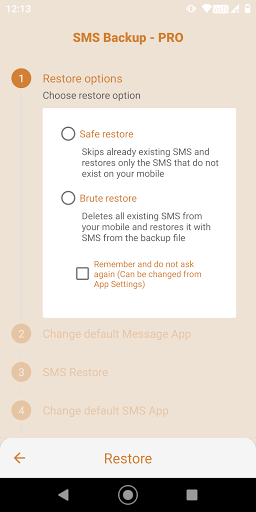 Screenshot of SMS Backup and Restore