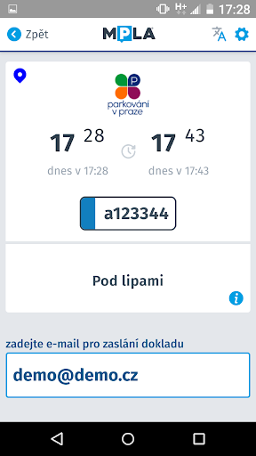 Virtuální parkovací hodiny Screen 3