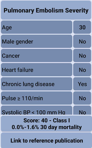 Android application Pulmonary Embolism Score Index screenshort