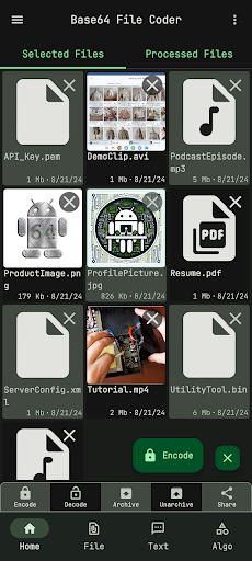 Android application Base64 File Encoder Decoder screenshort