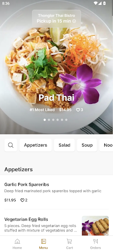 Android application Thonglor Thai Bistro screenshort