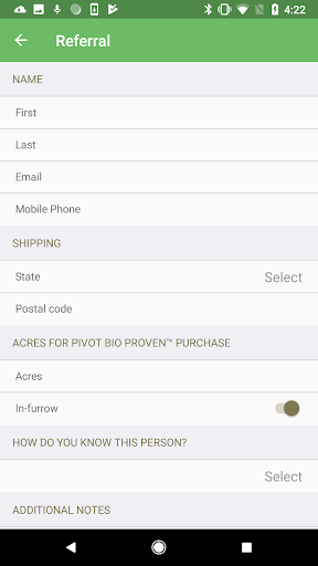 Pivot Bio Rep App Screen 2