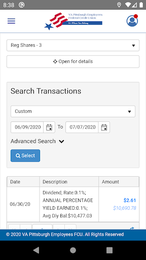 VAPGHEFCU Mobile Banking Screen 3