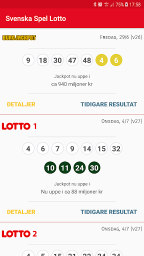 Android application Svenska Lotteriet Resultat screenshort