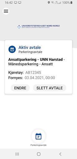 Android application UNN Ansatteparkering screenshort