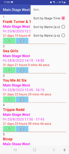 Android application Reading Festival Stage Times screenshort