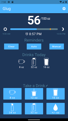 Android application Glug: Drink Water Reminders screenshort