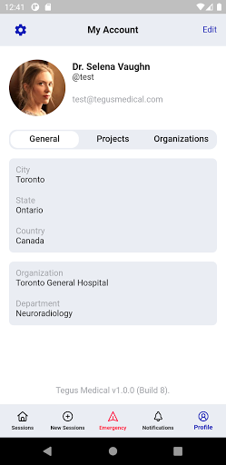 Tegus Medical: Session manager Screen 2