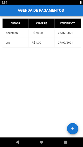 Android application Agenda de Pagamentos screenshort