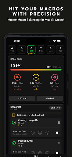 Gaintrain Bulking Meal Planner Screen 3