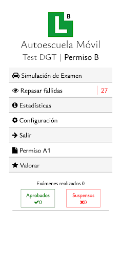 Android application Autoescuela Permiso B Test DGT screenshort