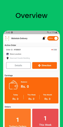 Android application Moletole Delivery screenshort