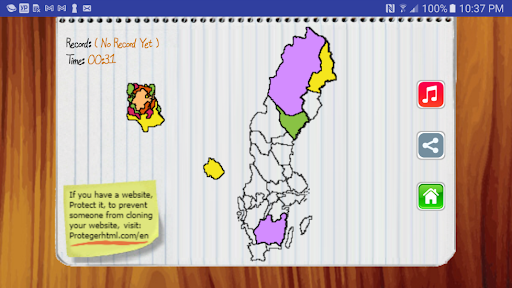 Sweden Map Puzzle Game Screen 2