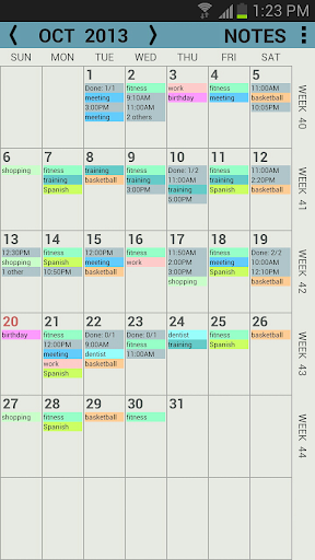 Android application Penocle, calendar notes -trial screenshort