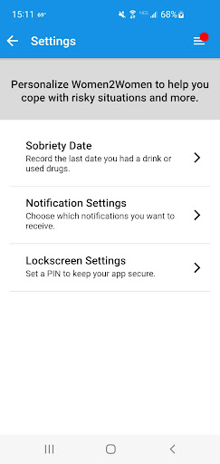 Women2Women Recovery Support Screen 3