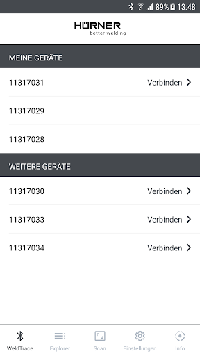 Android application Hürner WeldTrace screenshort