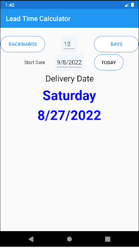 Lead Time Date Calculator Screen 2