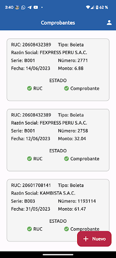 Validación de Comprobantes Screen 2