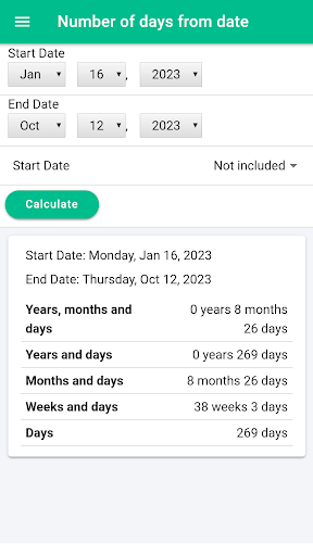 Android application Date Calculator screenshort