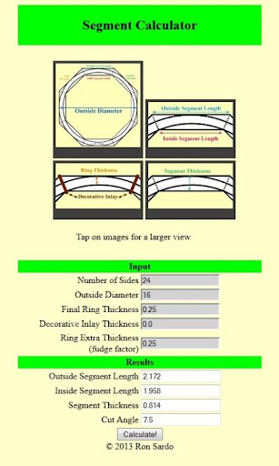 Android application Woodturning Segment Calculator screenshort