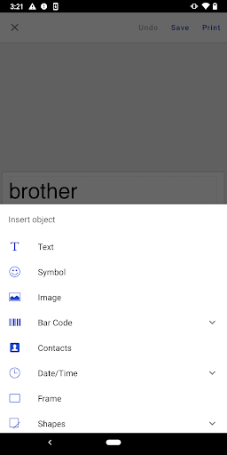 Screenshot of Brother iPrint&Label