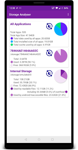 Android application Storage Analyzer screenshort
