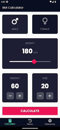 Android application BMI Calculator screenshort
